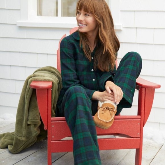 L.L.Bean Blue Green Plaid Cotton Flannel Pyjamas  - Cozycore Loungewear - Picture 1 of 12